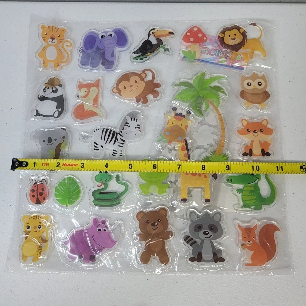 Jungle Gel Animal Party Decorations Supplies Safari Puffy Zoo Stickers Set‎ New